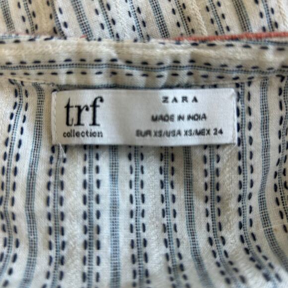 Zara TRF Trafaluc Striped Embroidered Mini Peasant Dress, Size ZS - Picture 7 of 9